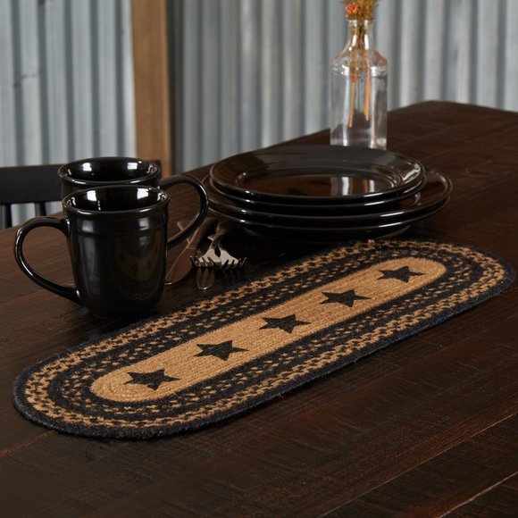 Farmhouse Primitive Black Star Jute Braided Table Runner 8x24 - Picture 1 of 2